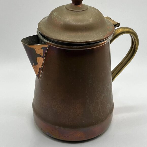 Vintage French copper with brass tea pot with nice patina - Picture 3 of 7